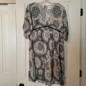 Knox Rose Black and Cream Mandela Patterned Rayon Dress Size M